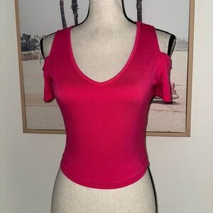 Vibrant Pink Cold Shoulder Crop Top